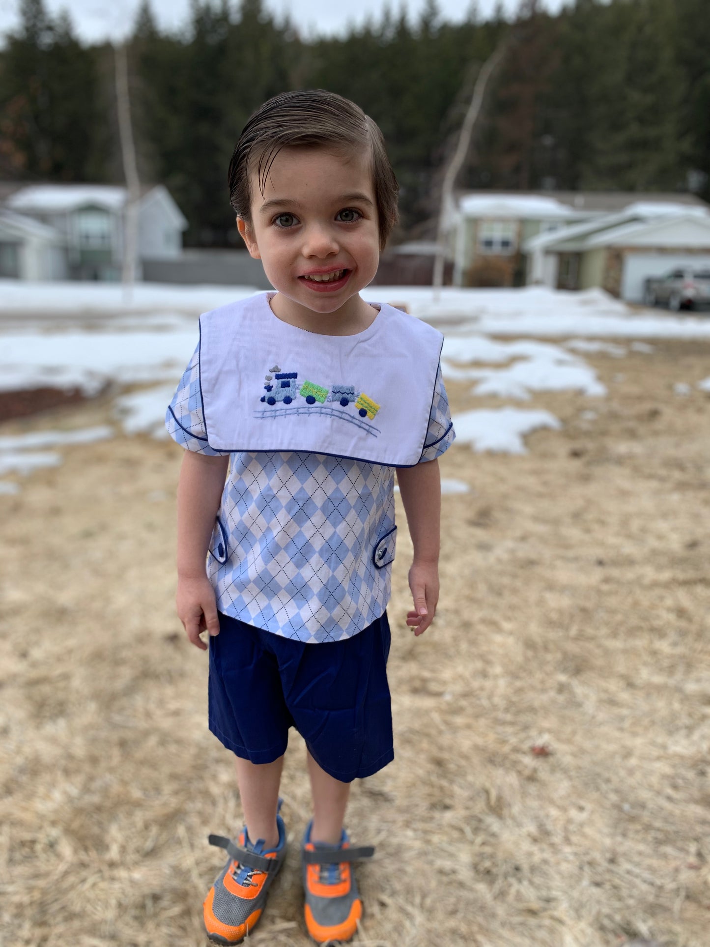 Boys Train Embroidered Set