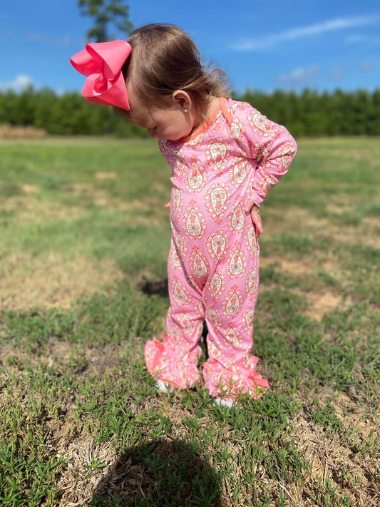 Peach Paisley: Romper