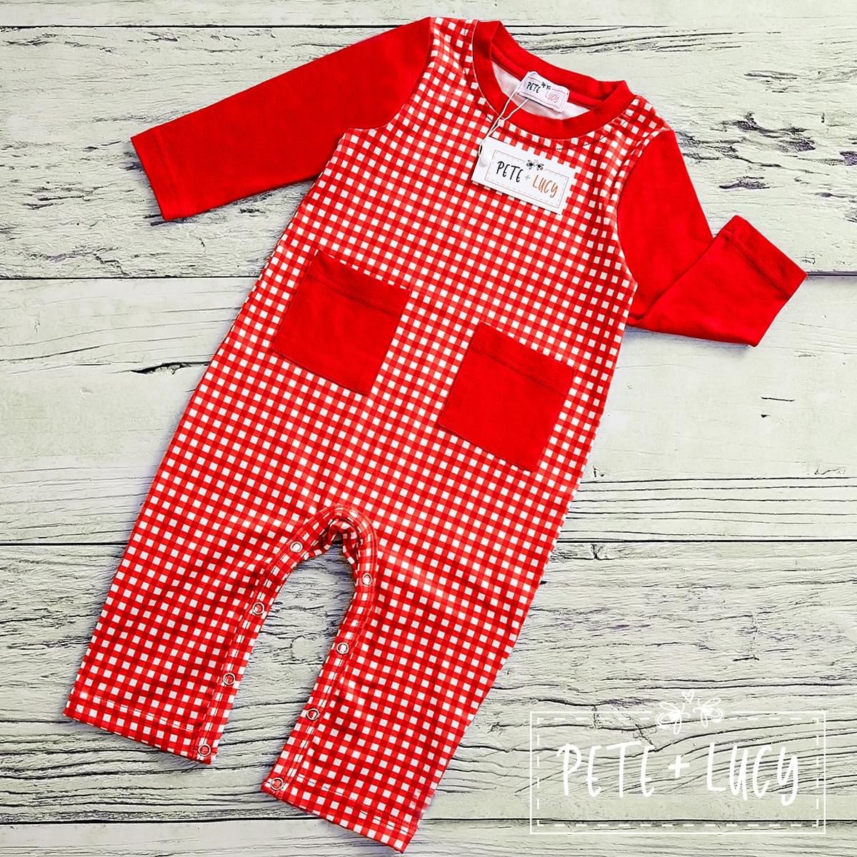 Red Check: Boy Romper