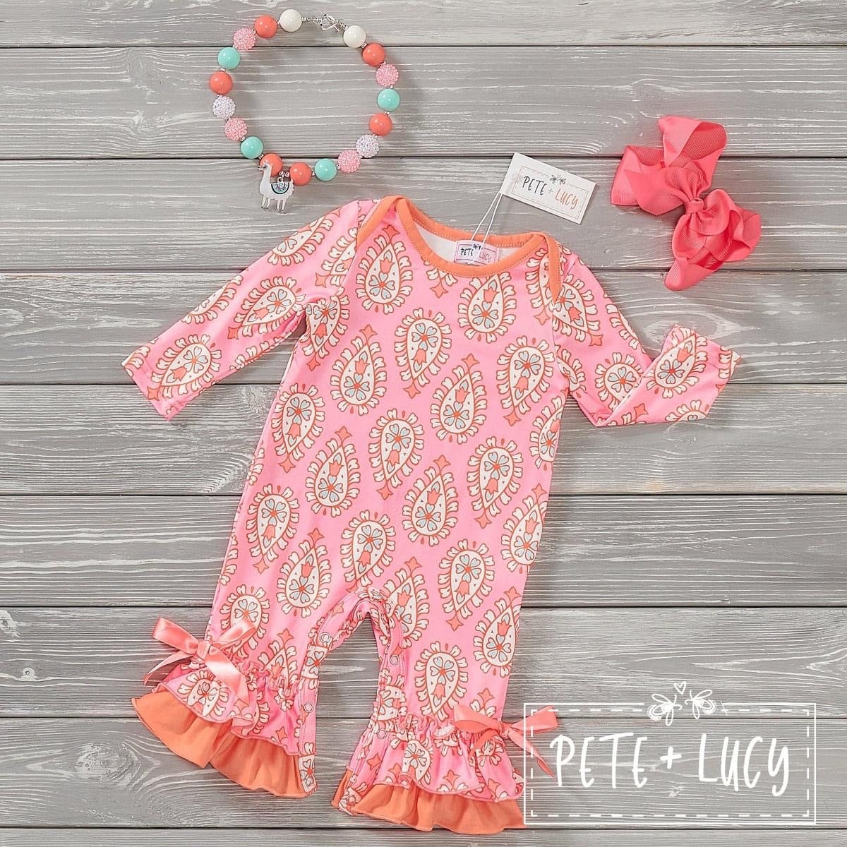 Peach Paisley: Romper